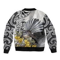 New Zealand Fantail Bird Bomber Jacket Maori Piwakawaka Kowhai Maori Pattern LT22 - Polynesian Pride