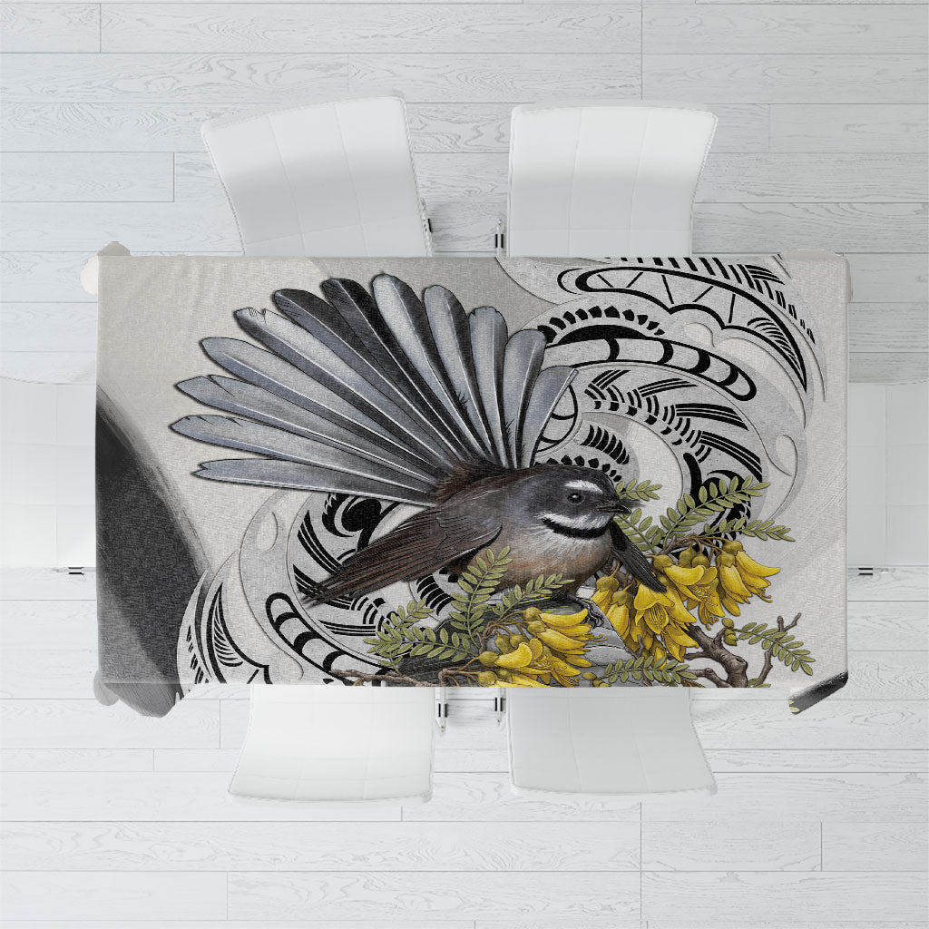 New Zealand Fantail Bird Tablecloth Maori Piwakawaka Kowhai Maori Pattern LT22 Grey - Polynesian Pride