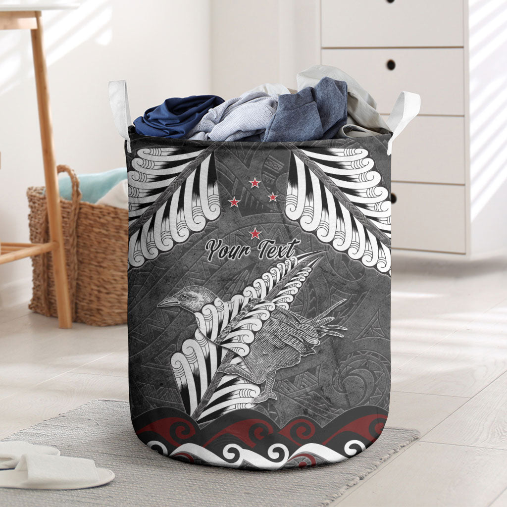 New Zealand Weka Personalised Laundry Basket Aotearoa Hen Silver Fern Maori Pattern LT22 Black - Polynesian Pride