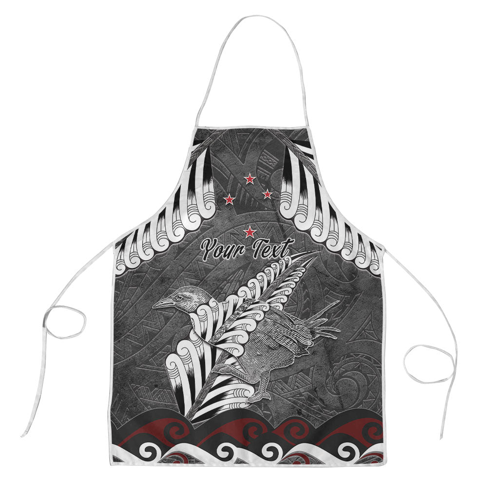 New Zealand Weka Personalised Apron Aotearoa Hen Silver Fern Maori Pattern LT22 Black - Polynesian Pride
