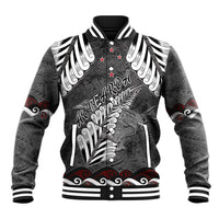 New Zealand Weka Personalised Baseball Jacket Aotearoa Hen Silver Fern Maori Pattern LT22 Unisex Black - Polynesian Pride