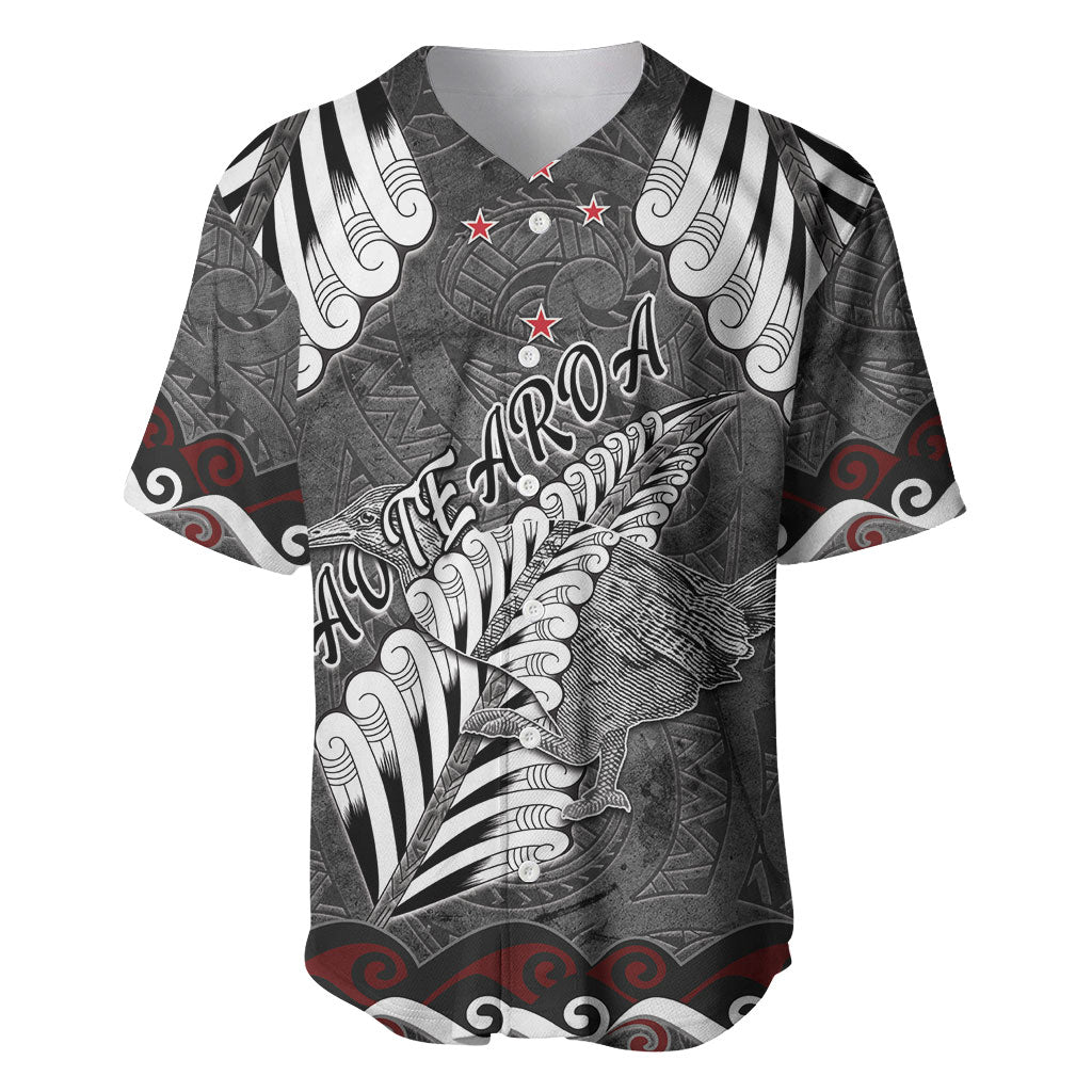 New Zealand Weka Personalised Baseball Jersey Aotearoa Hen Silver Fern Maori Pattern LT22 Black - Polynesian Pride