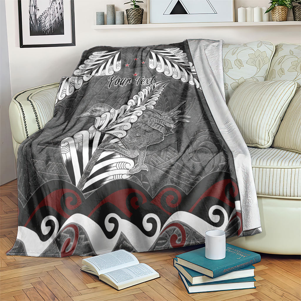 New Zealand Weka Personalised Blanket Aotearoa Hen Silver Fern Maori Pattern LT22 Black - Polynesian Pride