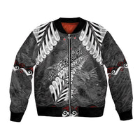 New Zealand Weka Personalised Bomber Jacket Aotearoa Hen Silver Fern Maori Pattern LT22 Unisex Black - Polynesian Pride