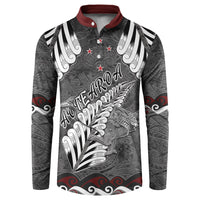 New Zealand Weka Personalised Button Sweatshirt Aotearoa Hen Silver Fern Maori Pattern LT22 Black - Polynesian Pride