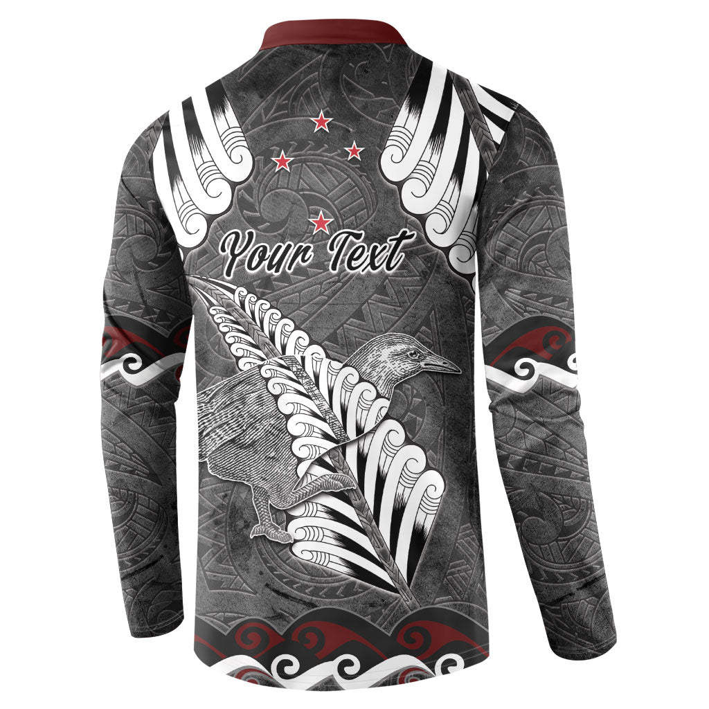 New Zealand Weka Personalised Button Sweatshirt Aotearoa Hen Silver Fern Maori Pattern LT22 - Polynesian Pride