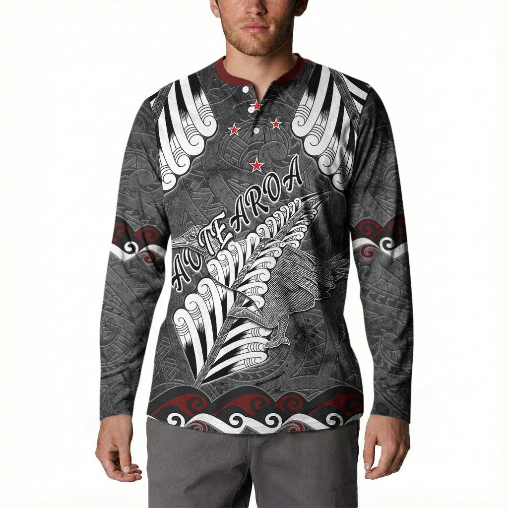 New Zealand Weka Personalised Button Sweatshirt Aotearoa Hen Silver Fern Maori Pattern LT22 - Polynesian Pride
