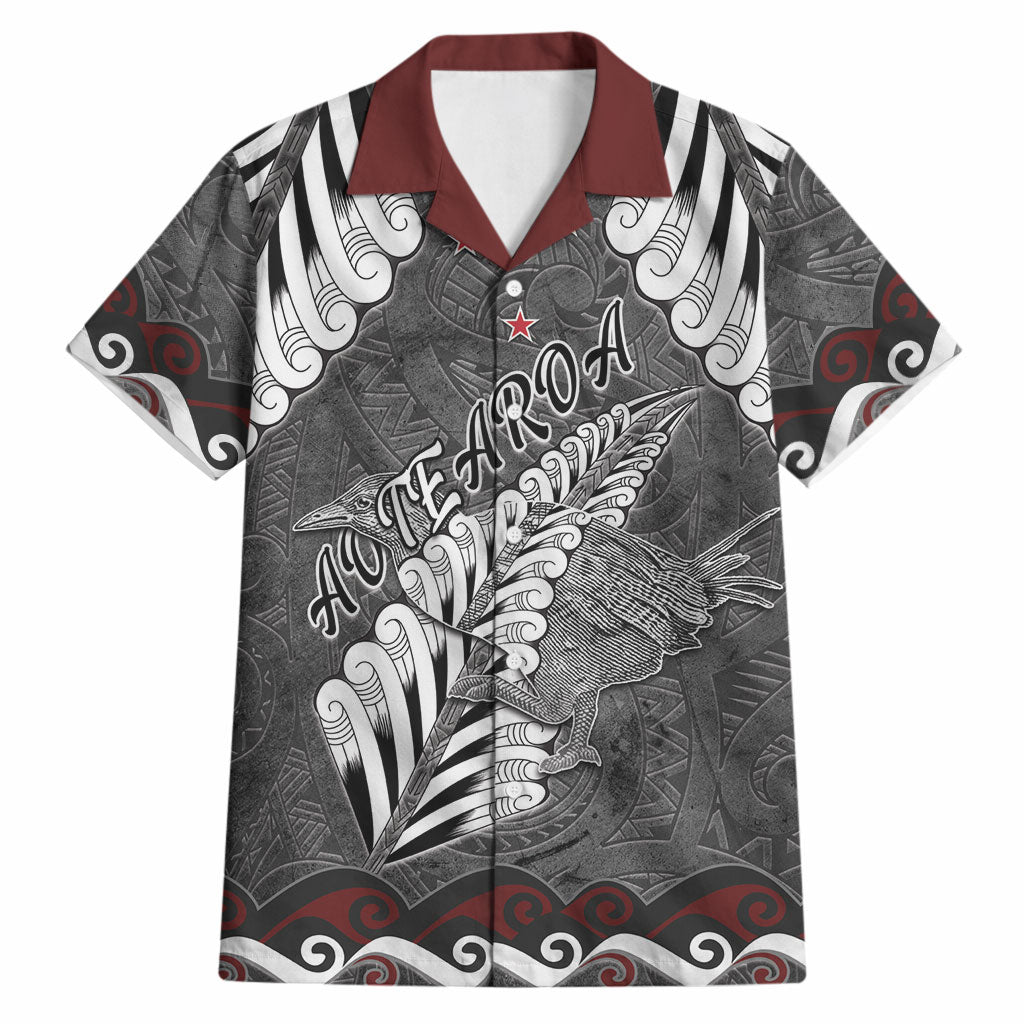 New Zealand Weka Personalised Hawaiian Shirt Aotearoa Hen Silver Fern Maori Pattern LT22 Black - Polynesian Pride