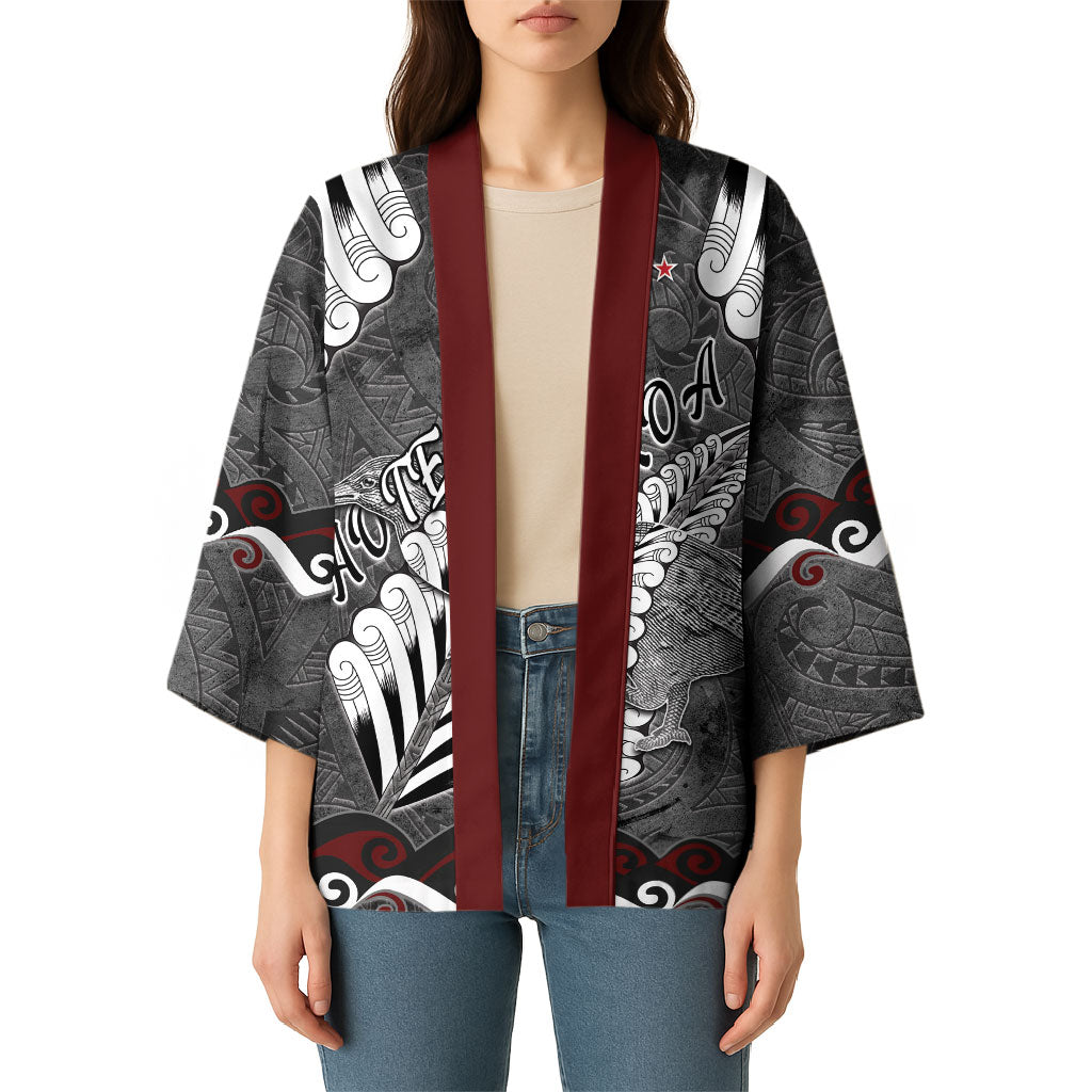 New Zealand Weka Personalised Kimono Aotearoa Hen Silver Fern Maori Pattern LT22 - Polynesian Pride