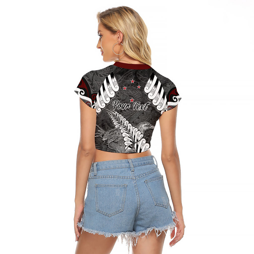 New Zealand Weka Personalised Raglan Cropped T Shirt Aotearoa Hen Silver Fern Maori Pattern LT22 - Polynesian Pride