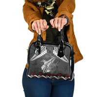 New Zealand Weka Personalised Shoulder Handbag Aotearoa Hen Silver Fern Maori Pattern LT22 One Size Black - Polynesian Pride