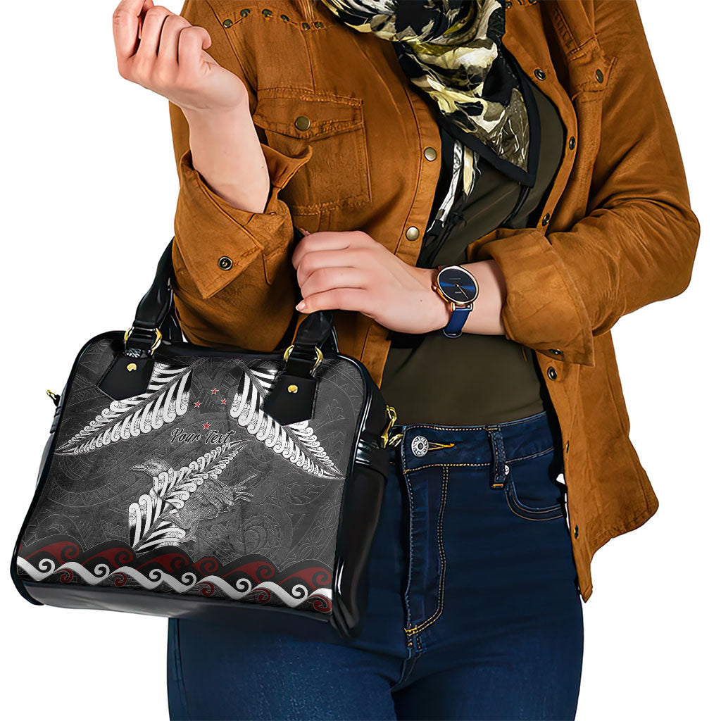 New Zealand Weka Personalised Shoulder Handbag Aotearoa Hen Silver Fern Maori Pattern LT22 - Polynesian Pride