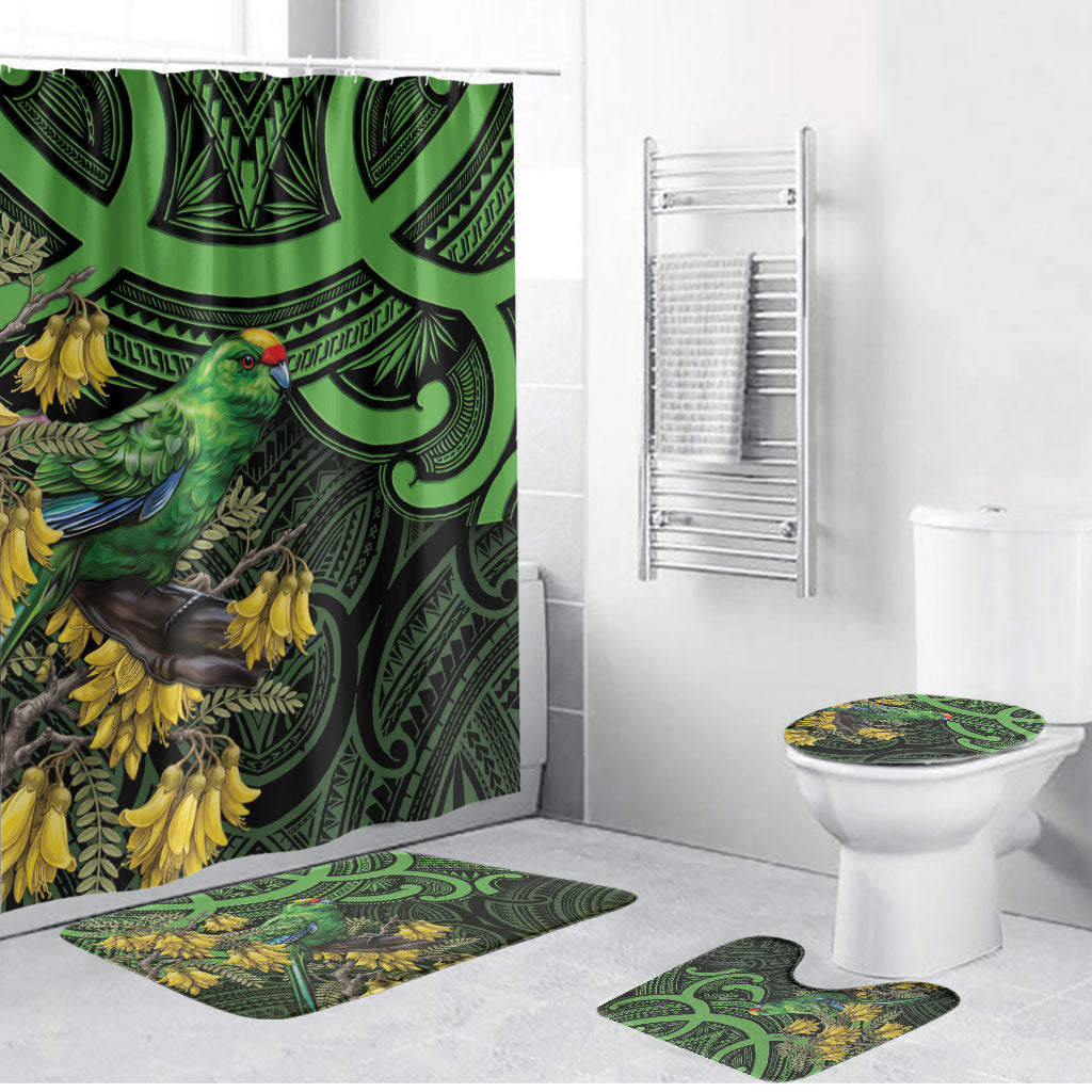 New Zealand Parakeet Bird Bathroom Set Maori Kakariki Kowhai Maori Pattern LT22 Bathroom Set (4 pcs) Green - Polynesian Pride
