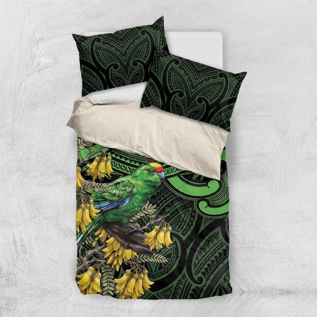 New Zealand Parakeet Bird Bedding Set Maori Kakariki Kowhai Maori Pattern LT22 US Twin 172cm x 218cm Green - Polynesian Pride