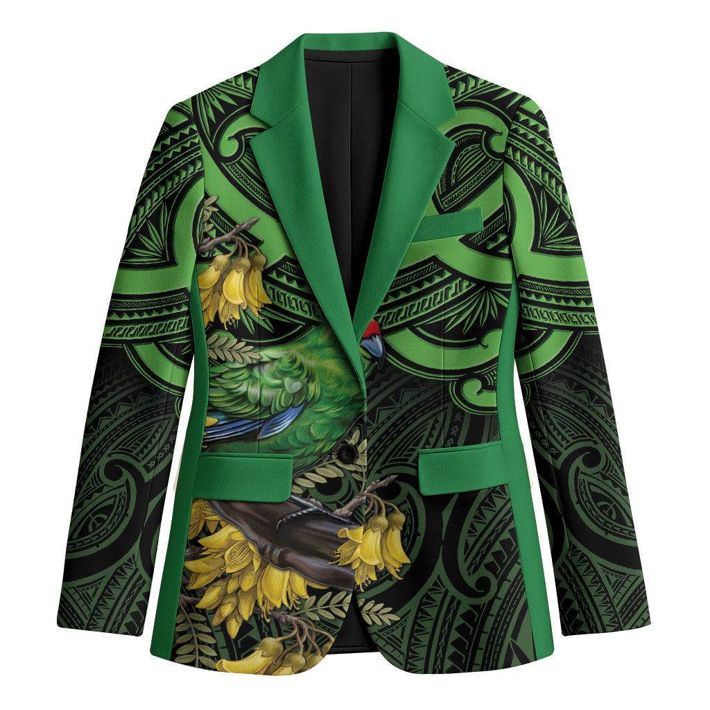 New Zealand Parakeet Bird Blazer Maori Kakariki Kowhai Maori Pattern LT22 Unisex Green - Polynesian Pride