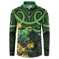 New Zealand Parakeet Bird Button Sweatshirt Maori Kakariki Kowhai Maori Pattern LT22 Green - Polynesian Pride