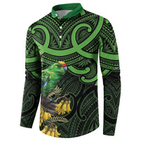 New Zealand Parakeet Bird Button Sweatshirt Maori Kakariki Kowhai Maori Pattern LT22 - Polynesian Pride