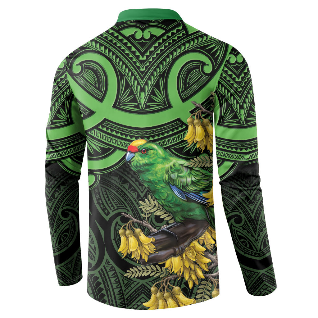 New Zealand Parakeet Bird Button Sweatshirt Maori Kakariki Kowhai Maori Pattern LT22 - Polynesian Pride