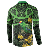 New Zealand Parakeet Bird Button Sweatshirt Maori Kakariki Kowhai Maori Pattern LT22 - Polynesian Pride