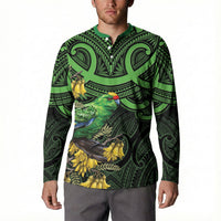 New Zealand Parakeet Bird Button Sweatshirt Maori Kakariki Kowhai Maori Pattern LT22 - Polynesian Pride
