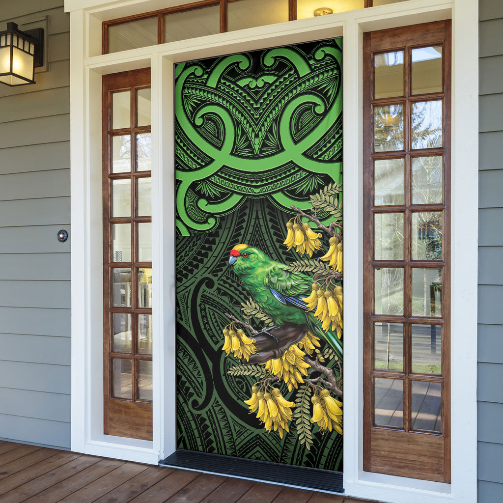 New Zealand Parakeet Bird Door Cover Maori Kakariki Kowhai Maori Pattern LT22 - Polynesian Pride