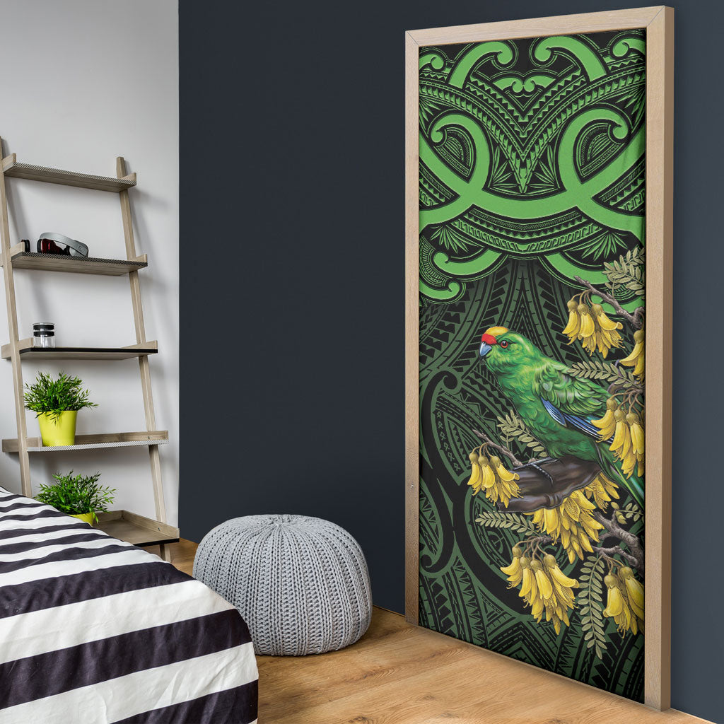 New Zealand Parakeet Bird Door Cover Maori Kakariki Kowhai Maori Pattern LT22 - Polynesian Pride