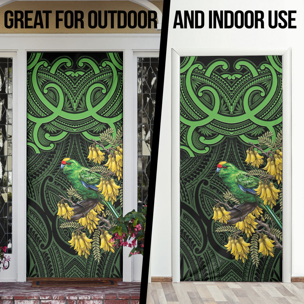 New Zealand Parakeet Bird Door Cover Maori Kakariki Kowhai Maori Pattern LT22 - Polynesian Pride