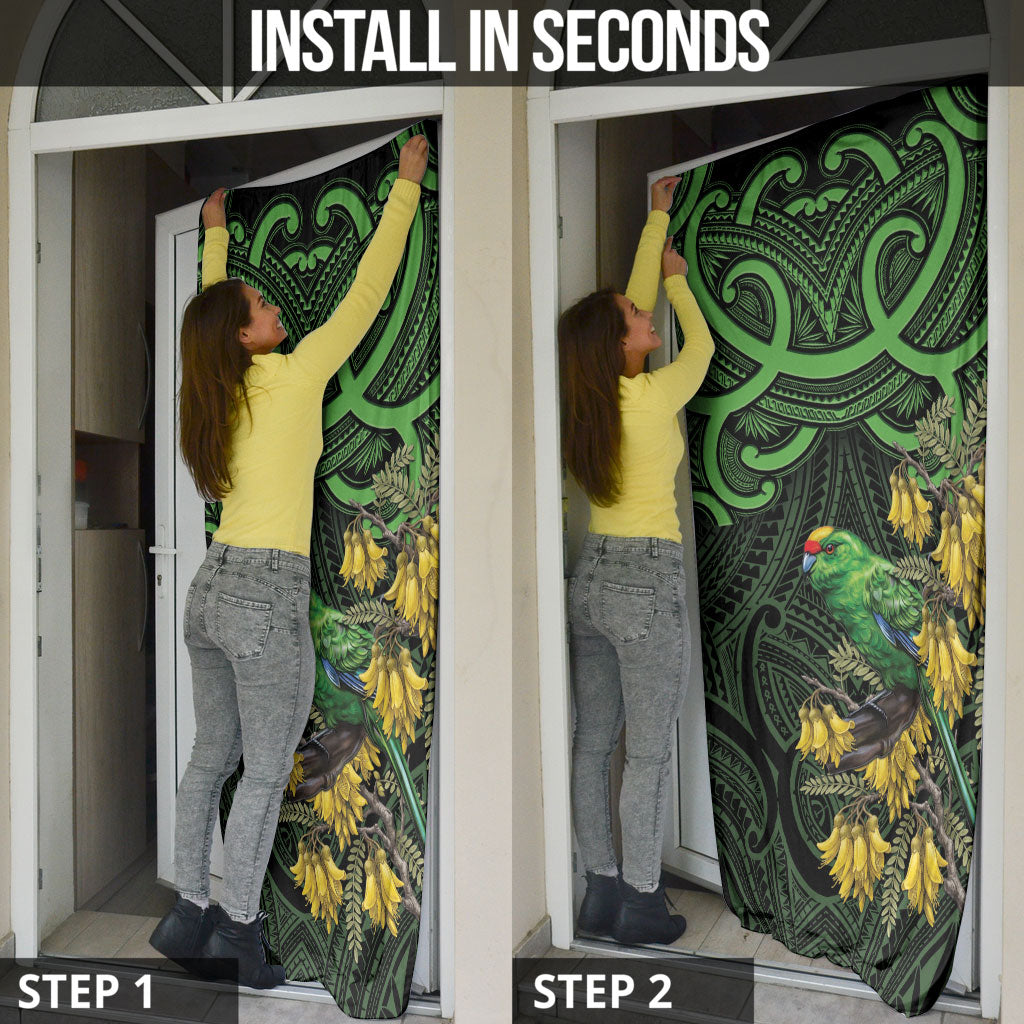 New Zealand Parakeet Bird Door Cover Maori Kakariki Kowhai Maori Pattern LT22 - Polynesian Pride