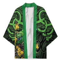 New Zealand Parakeet Bird Kimono Maori Kakariki Kowhai Maori Pattern LT22 Unisex Green - Polynesian Pride