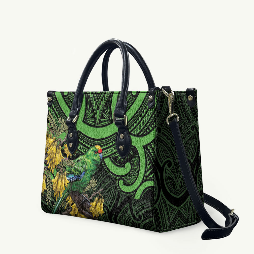 New Zealand Parakeet Bird Leather Bag Maori Kakariki Kowhai Maori Pattern LT22 Green - Polynesian Pride