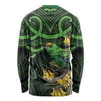 New Zealand Parakeet Bird Long Sleeve Shirt Maori Kakariki Kowhai Maori Pattern LT22 - Polynesian Pride