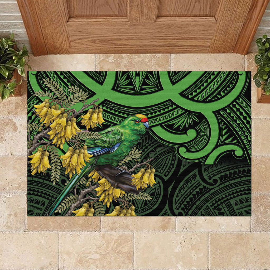 New Zealand Parakeet Bird Rubber Doormat Maori Kakariki Kowhai Maori Pattern LT22 Green - Polynesian Pride