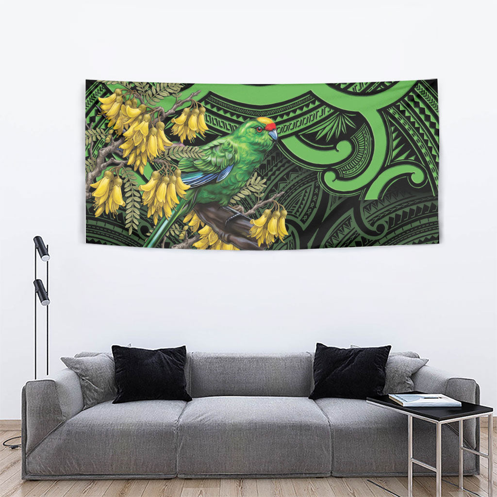 New Zealand Parakeet Bird Tapestry Maori Kakariki Kowhai Maori Pattern LT22 - Polynesian Pride