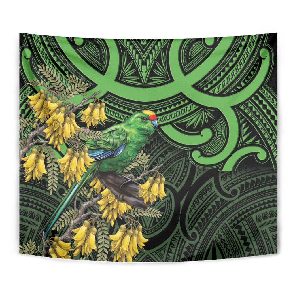 New Zealand Parakeet Bird Tapestry Maori Kakariki Kowhai Maori Pattern LT22 - Polynesian Pride
