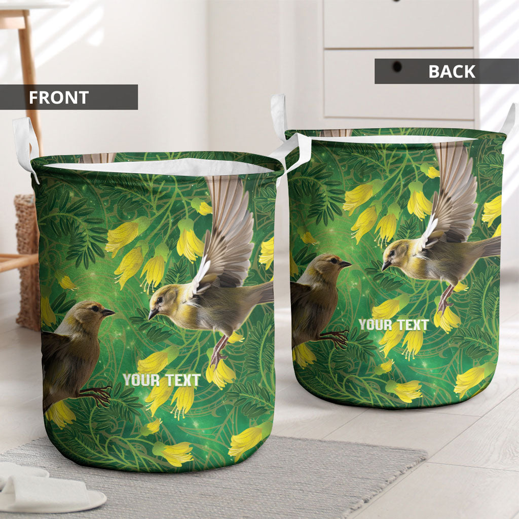 Bellbird New Zealand Personalised Laundry Basket Kowhai Flower Maori Pattern LT22 - Polynesian Pride
