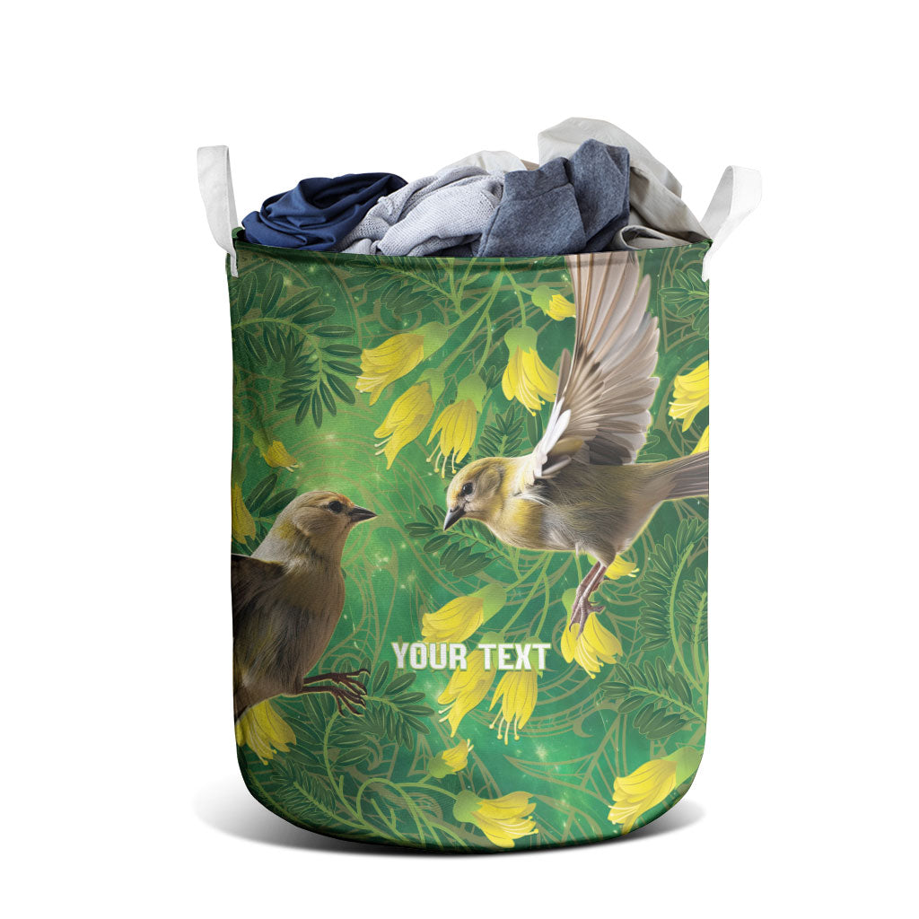 Bellbird New Zealand Personalised Laundry Basket Kowhai Flower Maori Pattern LT22 - Polynesian Pride