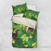 Bellbird New Zealand Personalised Bedding Set Kowhai Flower Maori Pattern LT22 US Twin 172cm x 218cm Green - Polynesian Pride