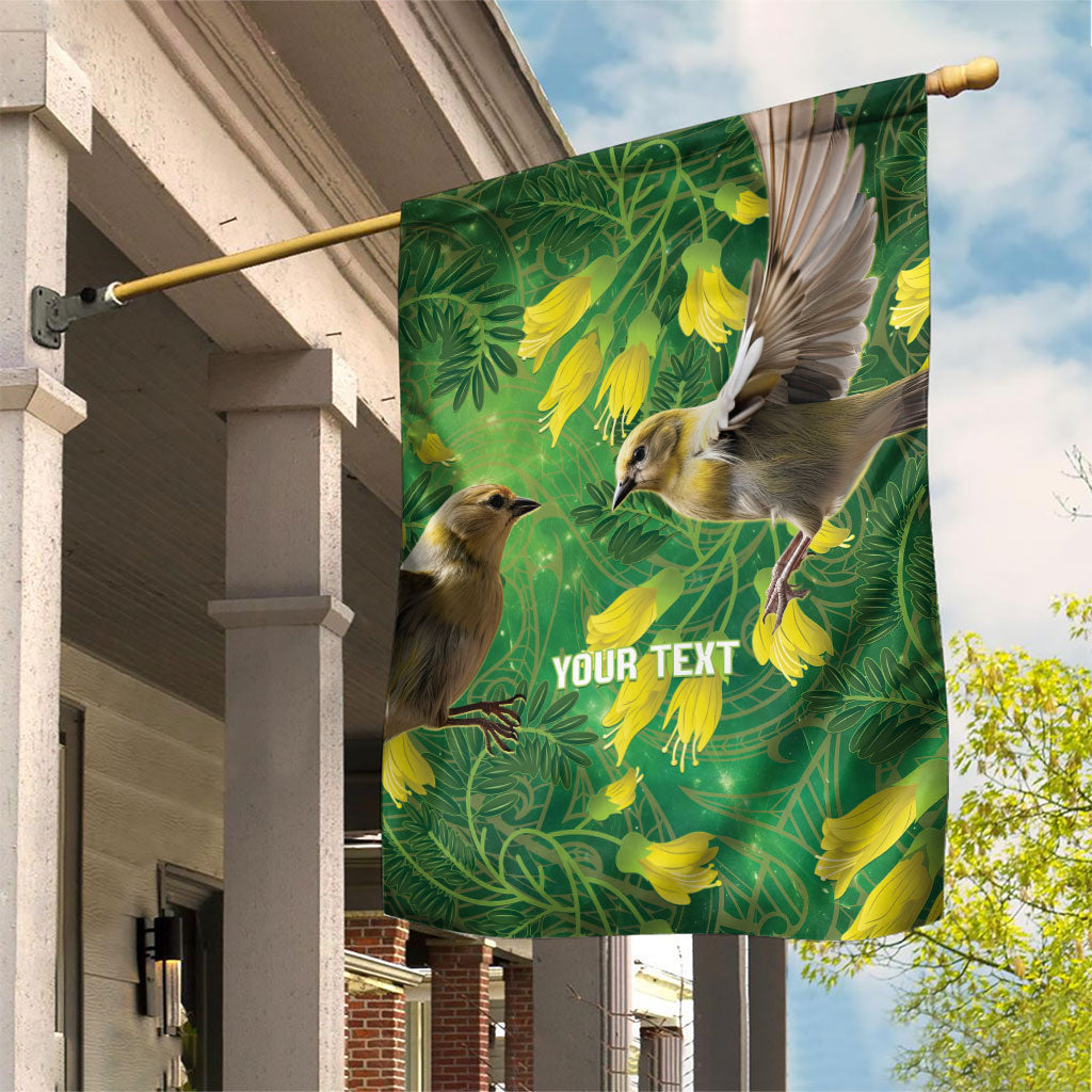 Bellbird New Zealand Personalised Garden Flag Kowhai Flower Maori Pattern LT22 House Flag Green - Polynesian Pride