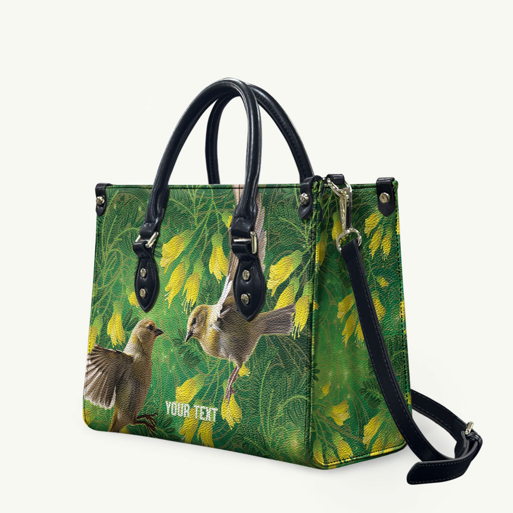Bellbird New Zealand Personalised Leather Bag Kowhai Flower Maori Pattern LT22 Green - Polynesian Pride