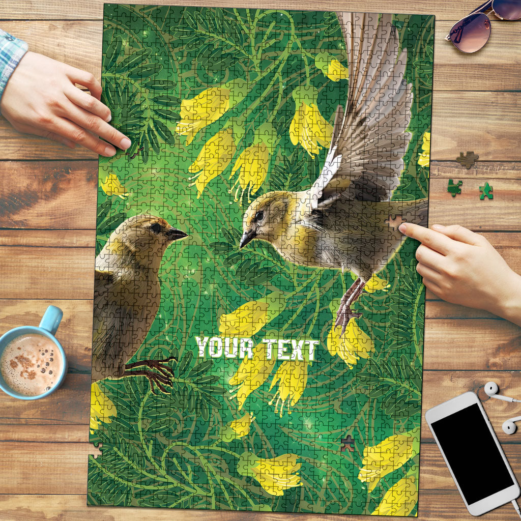Bellbird New Zealand Personalised Puzzle Kowhai Flower Maori Pattern LT22 Green - Polynesian Pride