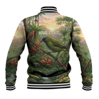Bellbird New Zealand Personalised Baseball Jacket Korimako Harakeke Flower Native Forest LT22 - Polynesian Pride