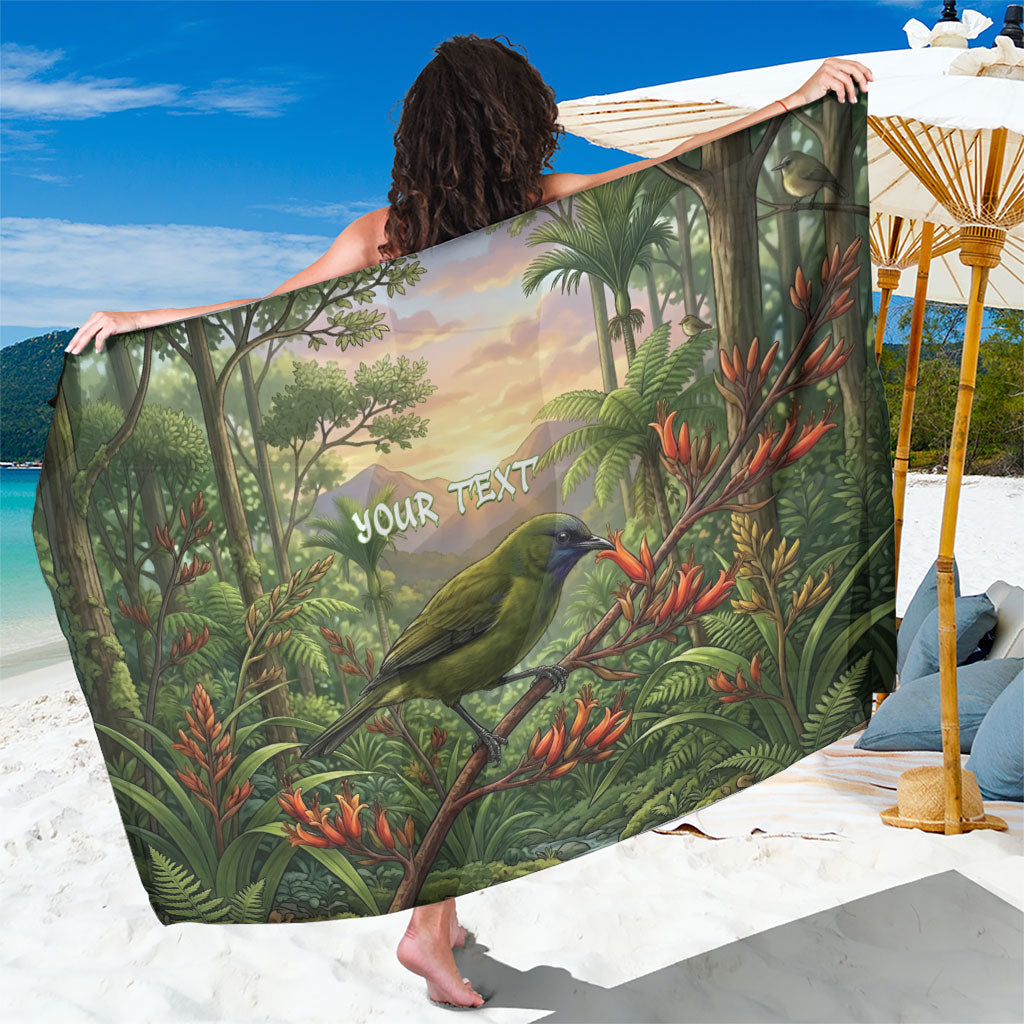 Bellbird New Zealand Personalised Sarong Korimako Harakeke Flower Native Forest LT22 One Size 44 x 66 inches Green - Polynesian Pride
