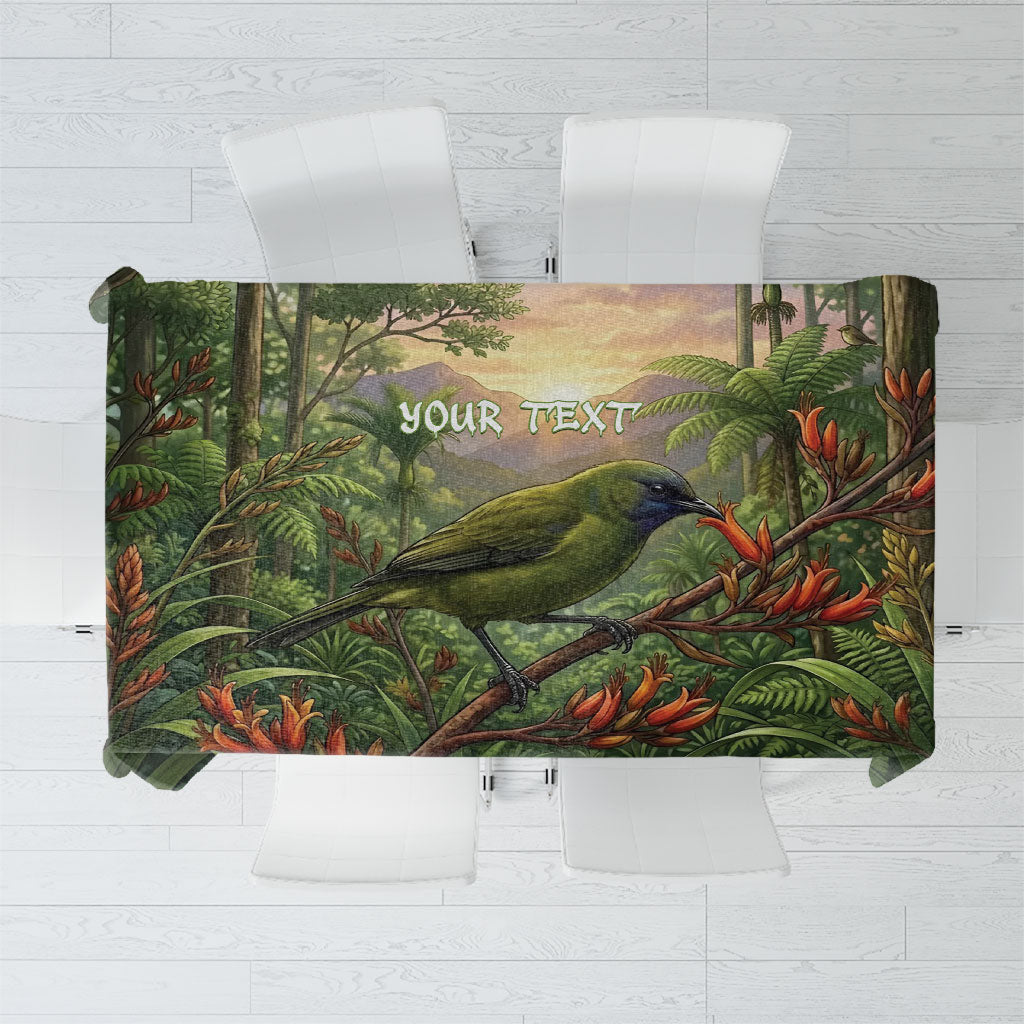 Bellbird New Zealand Personalised Tablecloth Korimako Harakeke Flower Native Forest LT22 Green - Polynesian Pride
