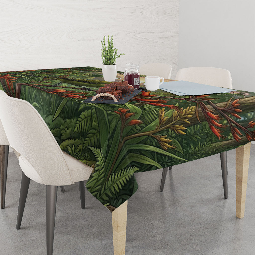 Bellbird New Zealand Personalised Tablecloth Korimako Harakeke Flower Native Forest LT22 - Polynesian Pride