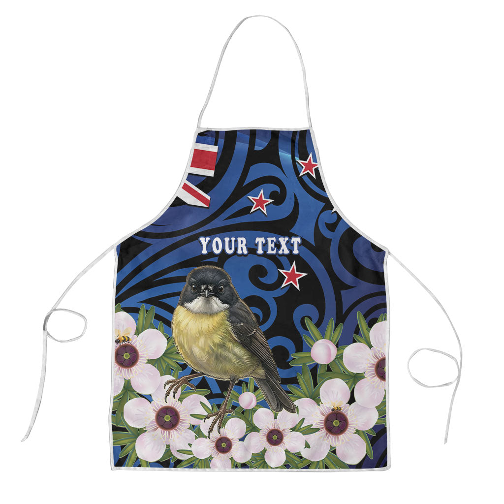 Tomtit New Zealand Personalised Apron Miromiro Manuka Flower Maori Pattern LT22 Blue - Polynesian Pride