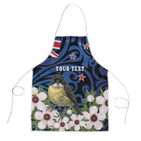 Tomtit New Zealand Personalised Apron Miromiro Manuka Flower Maori Pattern LT22 Blue - Polynesian Pride
