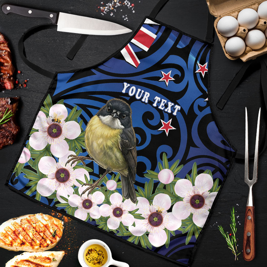 Tomtit New Zealand Personalised Apron Miromiro Manuka Flower Maori Pattern LT22 Blue - Polynesian Pride