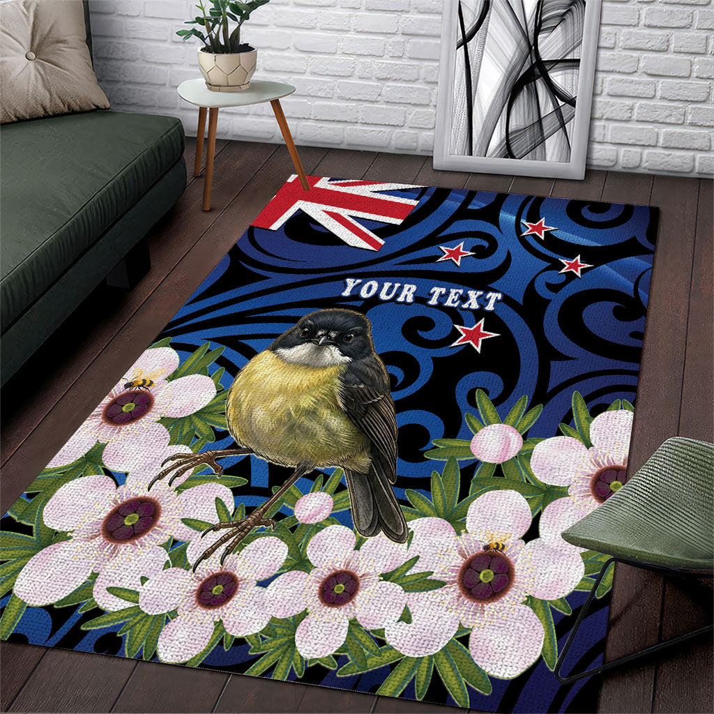 Tomtit New Zealand Personalised Area Rug Miromiro Manuka Flower Maori Pattern LT22 Blue - Polynesian Pride