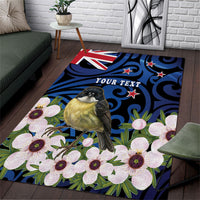 Tomtit New Zealand Personalised Area Rug Miromiro Manuka Flower Maori Pattern LT22 Blue - Polynesian Pride