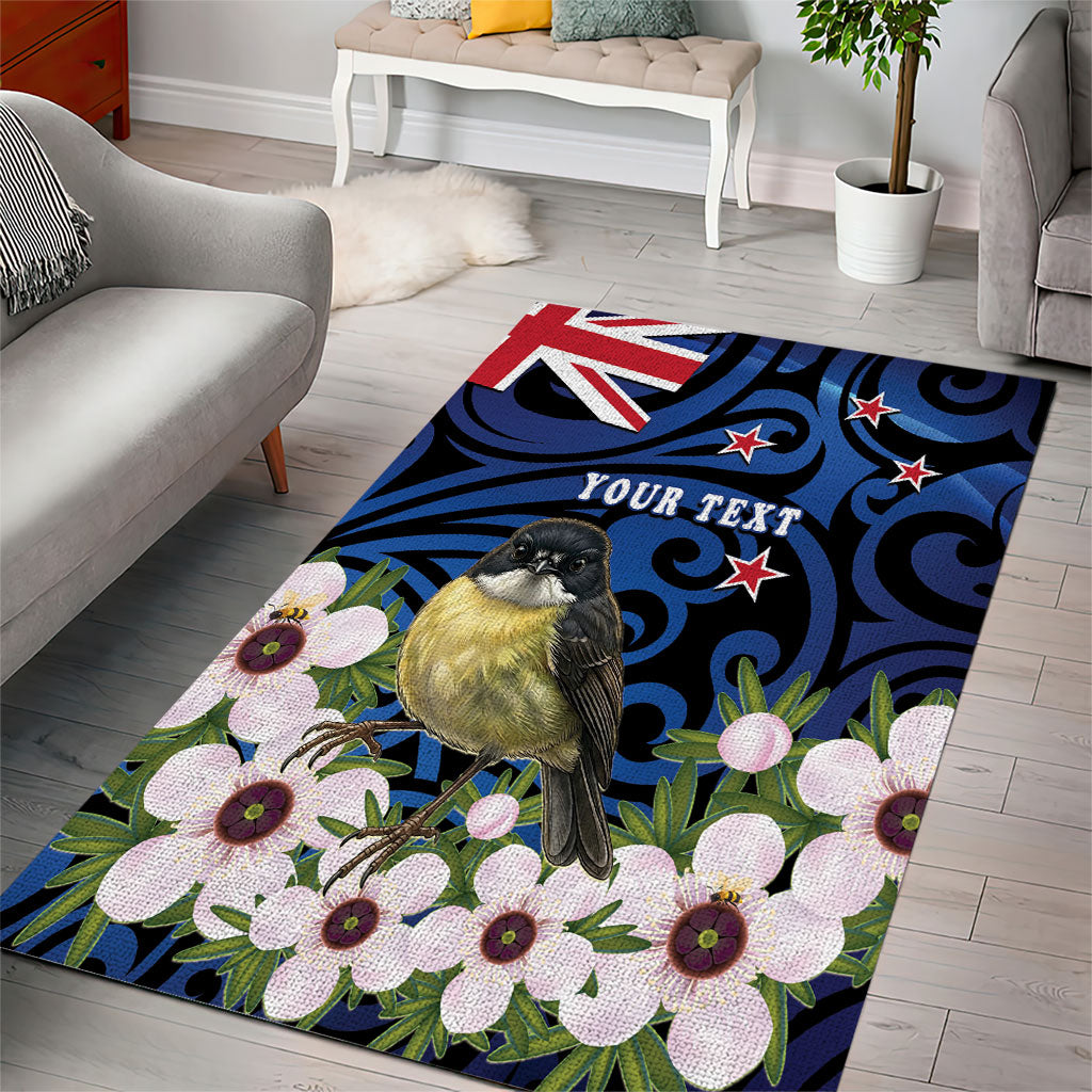Tomtit New Zealand Personalised Area Rug Miromiro Manuka Flower Maori Pattern LT22 - Polynesian Pride